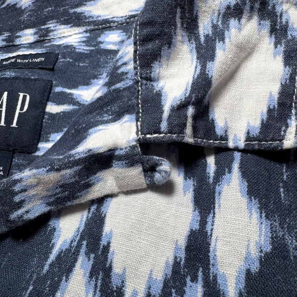 Gap Loop Collar Shirt Linen Blend Large Mens Ikat Short Sleeve Button Up - Picture 3 of 8